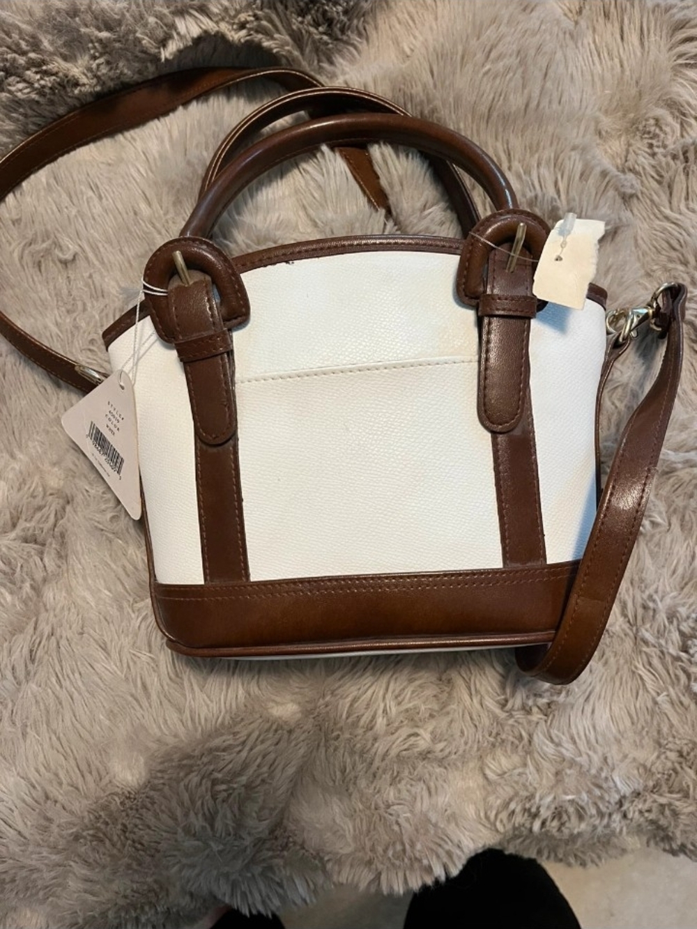 Classic Two-Tone Small Liz Claiborne Satchel - White and Brown